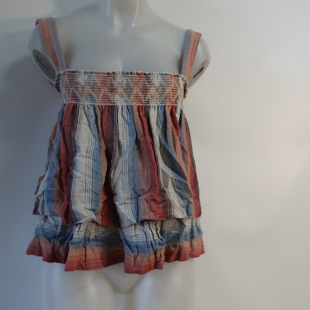 Womens Warm Multicolor Striped Cotton Sleeveless Babydoll Top 1 US/S